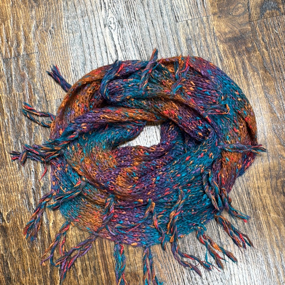 Multicolor Knit Scarf with Fringe